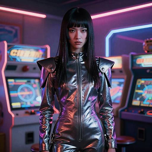 Futuristic Androgynous Model in Neon Arcade