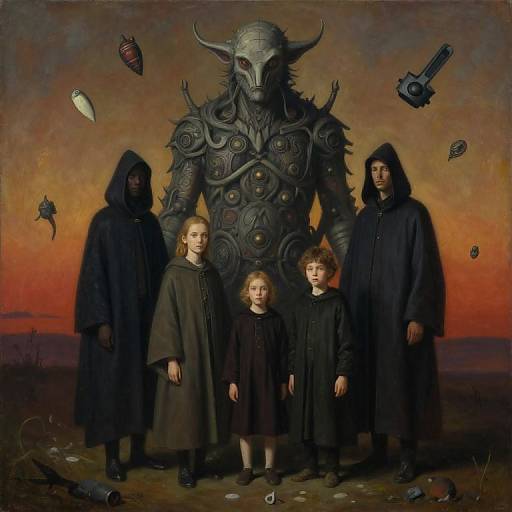 Surreal Hooded Family with Creature