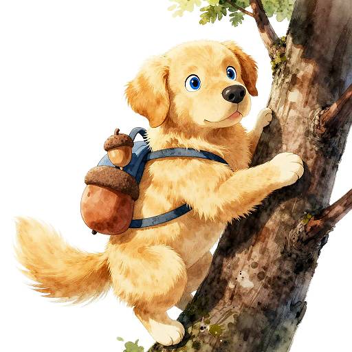 Ghibli-Inspired Watercolor Golden Retriever Climber