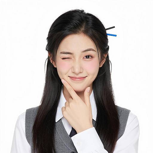 Gentle Winking Asian Woman Portrait