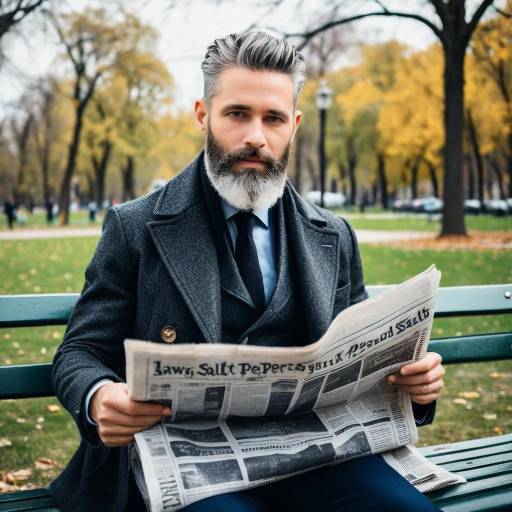 Bearded Man Reading Newspaper in Autumn Park