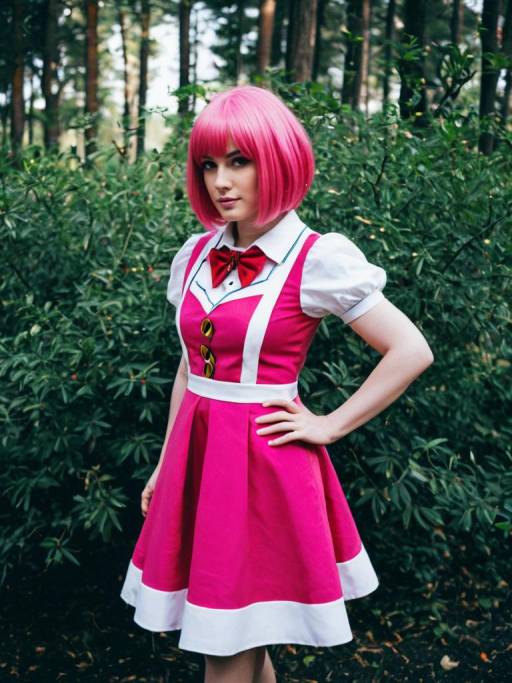 Woman in Pink Anya Cosplay Dress