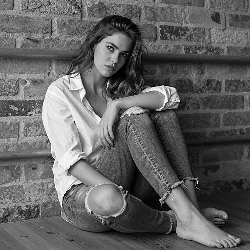 Introspective Young Woman in Black and White