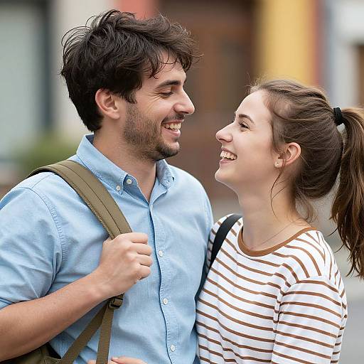Joyful Couple Outdoors Laughing