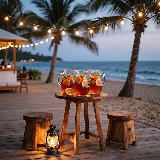 Sangria Pitchers on Tropical Beach Boardwalk