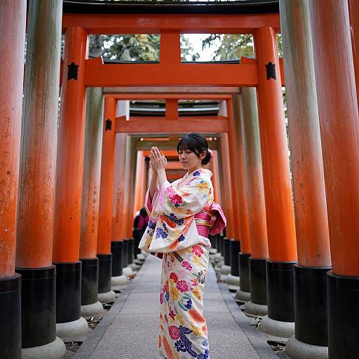Woman's Silent Journey Through Torii