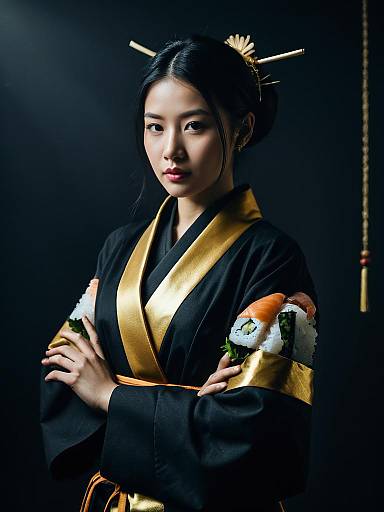 Photorealistic Person in Sushi Roll Costume