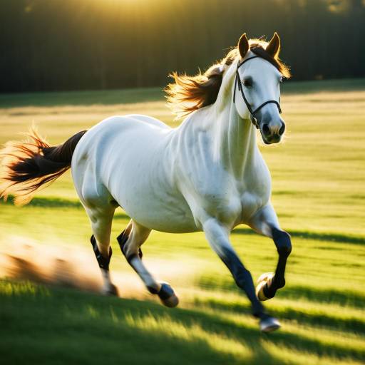 Graceful White Horse Running in Sunlit Field