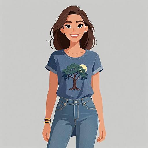 Smiling Bohemian Woman in Casual Tee