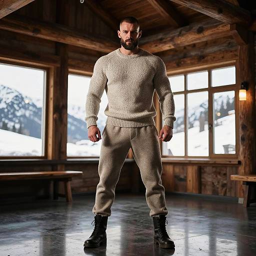 Muscular Scandinavian Man in Mountain Lodge