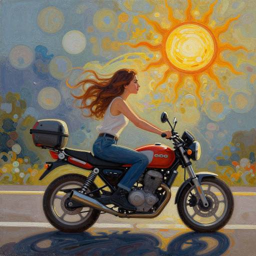 Mystic Woman on Sunlit Motorbike Ride