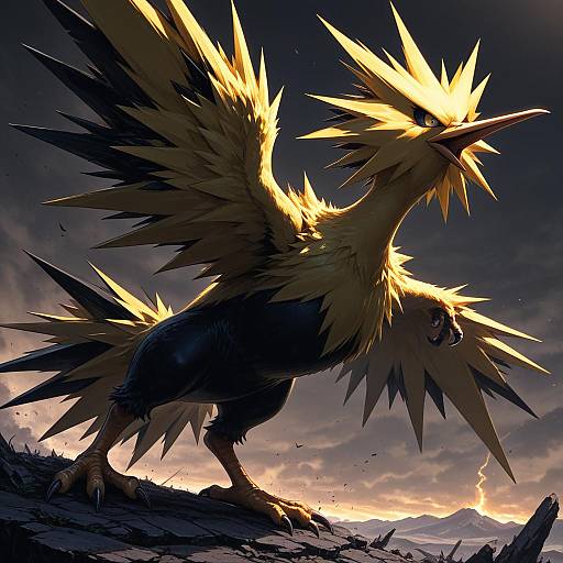 Illustration of Zapdos, pokemon in the style of Nathaniel pennel