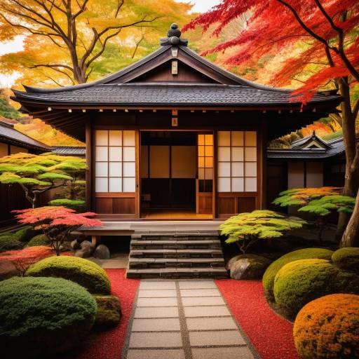 Serene Japanese Wooden House in Autumn