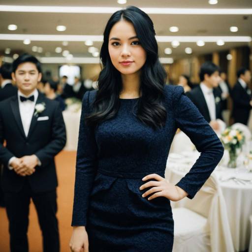 Elegant Woman in Navy Dress at Wedding