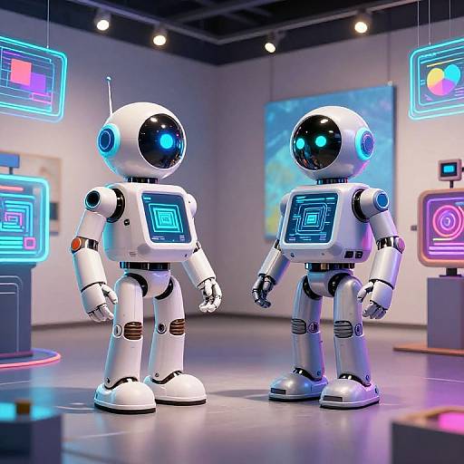 AI Art Duel in Futuristic Gallery