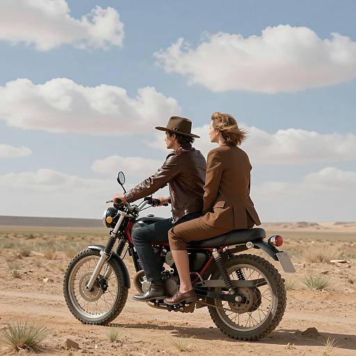 Desert Ride: Two People on a Motorcycle