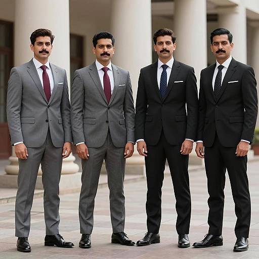 Four Men in Formal Suits Standing Outdoors