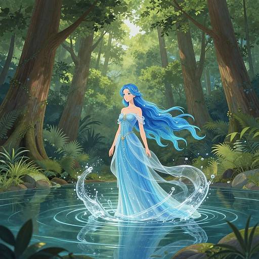 Mystical Water Spirit in Forest Pond