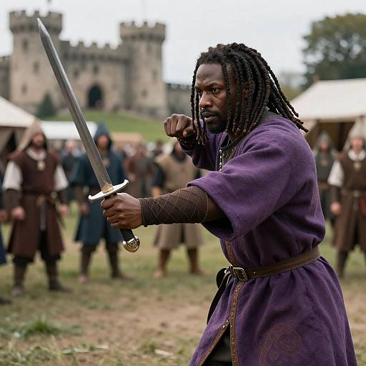 Medieval Defender in Vibrant Robe
