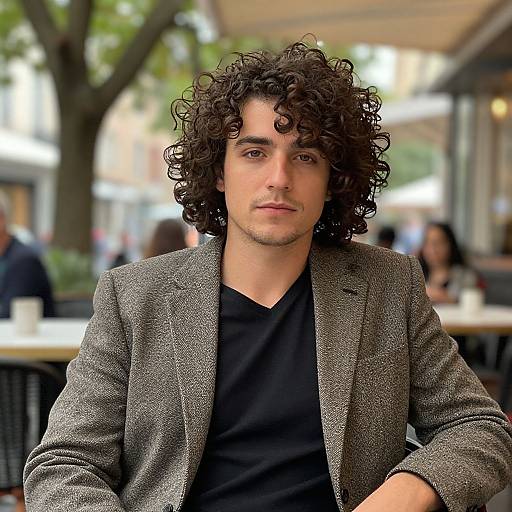 Curly Blowout Man at Cafe