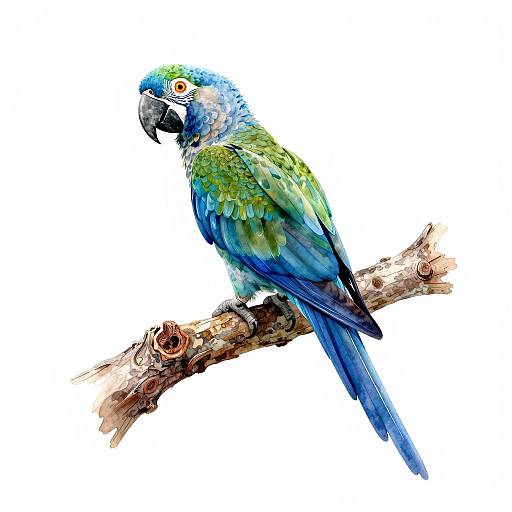 Vibrant Blue Parrot in Botanical Art