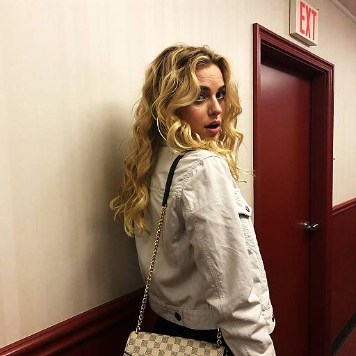 Blonde Woman Looking Over Shoulder in Hallway