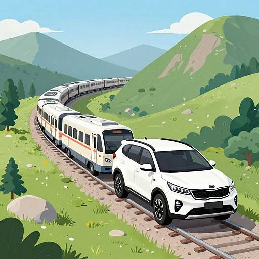 Cartoon Train of White Kia Sorento Cars