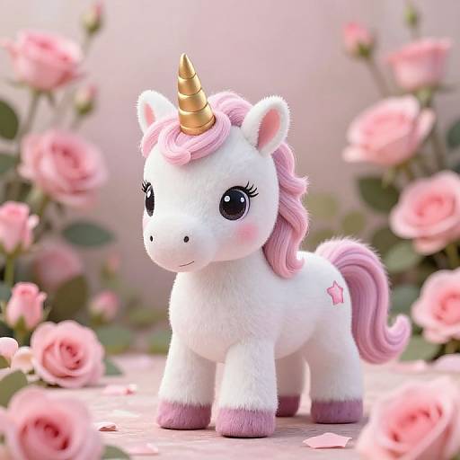 Whimsical Baby Unicorn Among Roses