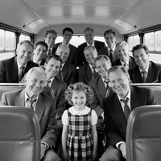 Charming Bus Photo with Men and Girl