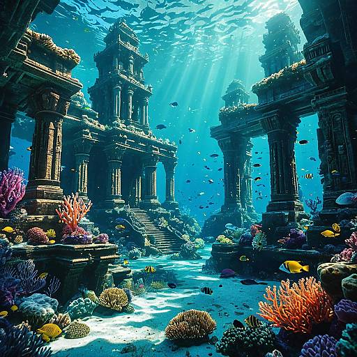 Ancient Underwater City with Coral Reefs