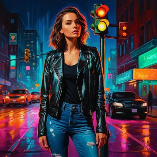Confident Woman in Neon Urban Scene