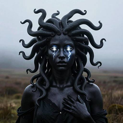 Black Medusa with Silver Lightning Eyes