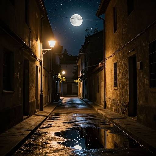 Moonlit Alley with Starry Reflections