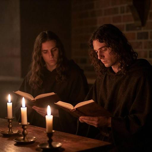 Candlelit Readers in a Medieval Setting