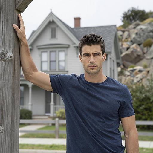 Serious Man by Victorian House Outdoors