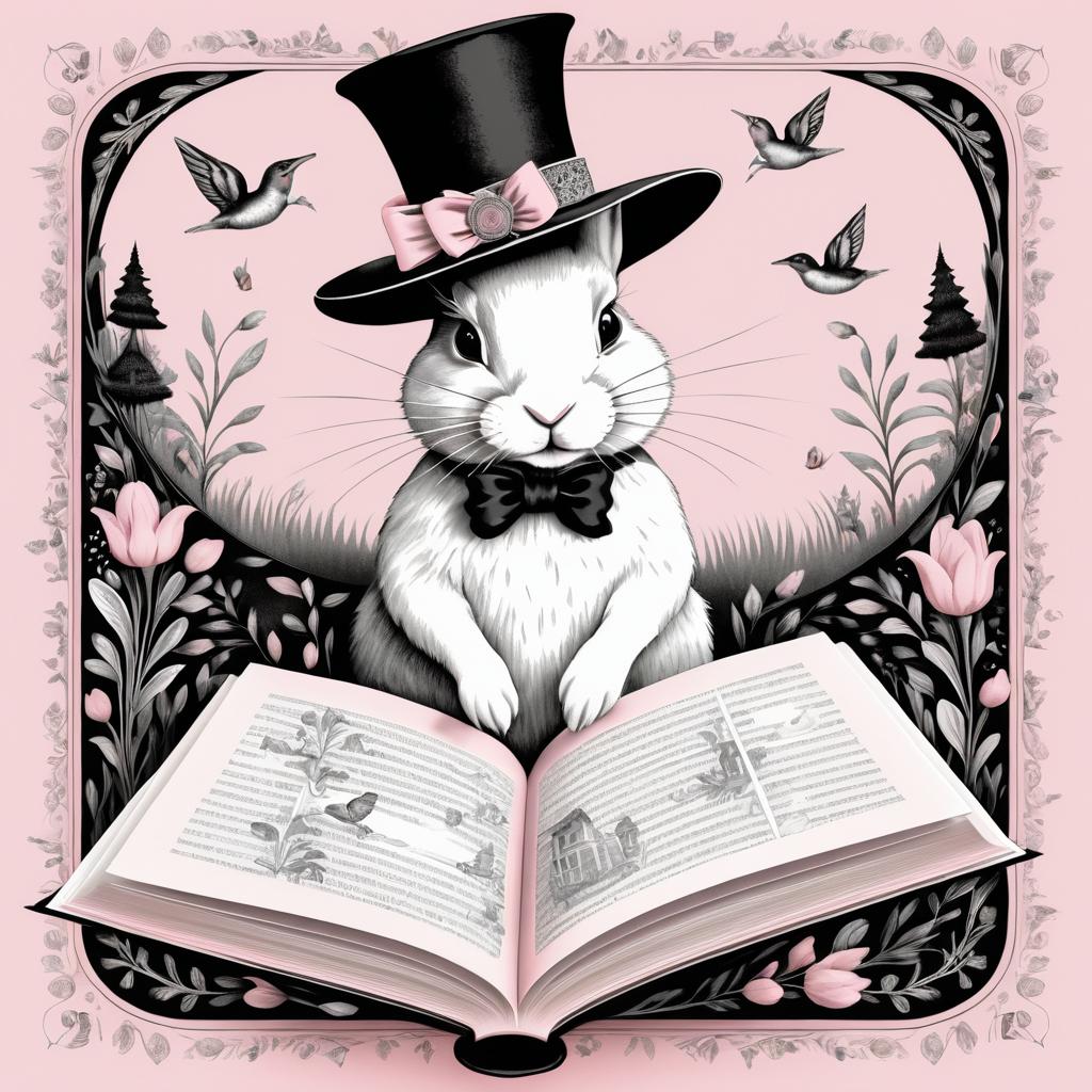 Whimsical Rabbit Reading in Victorian Style