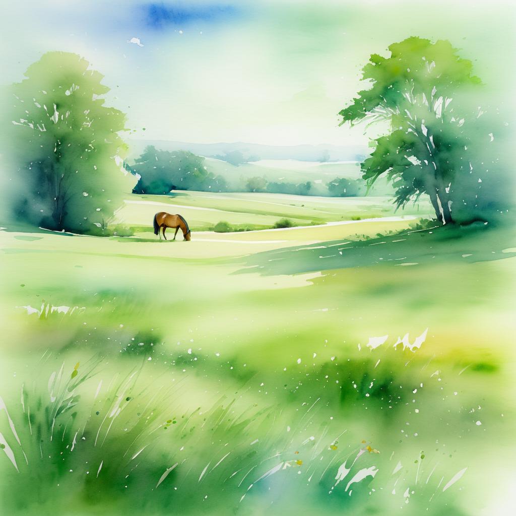 Tranquil Watercolor Landscape with Horse