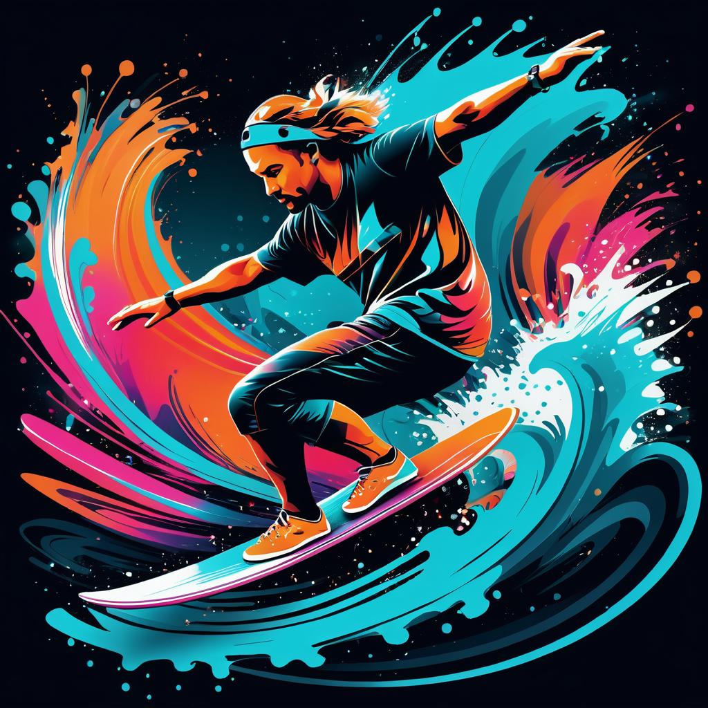 Vibrant Surfing Graffiti Art Design