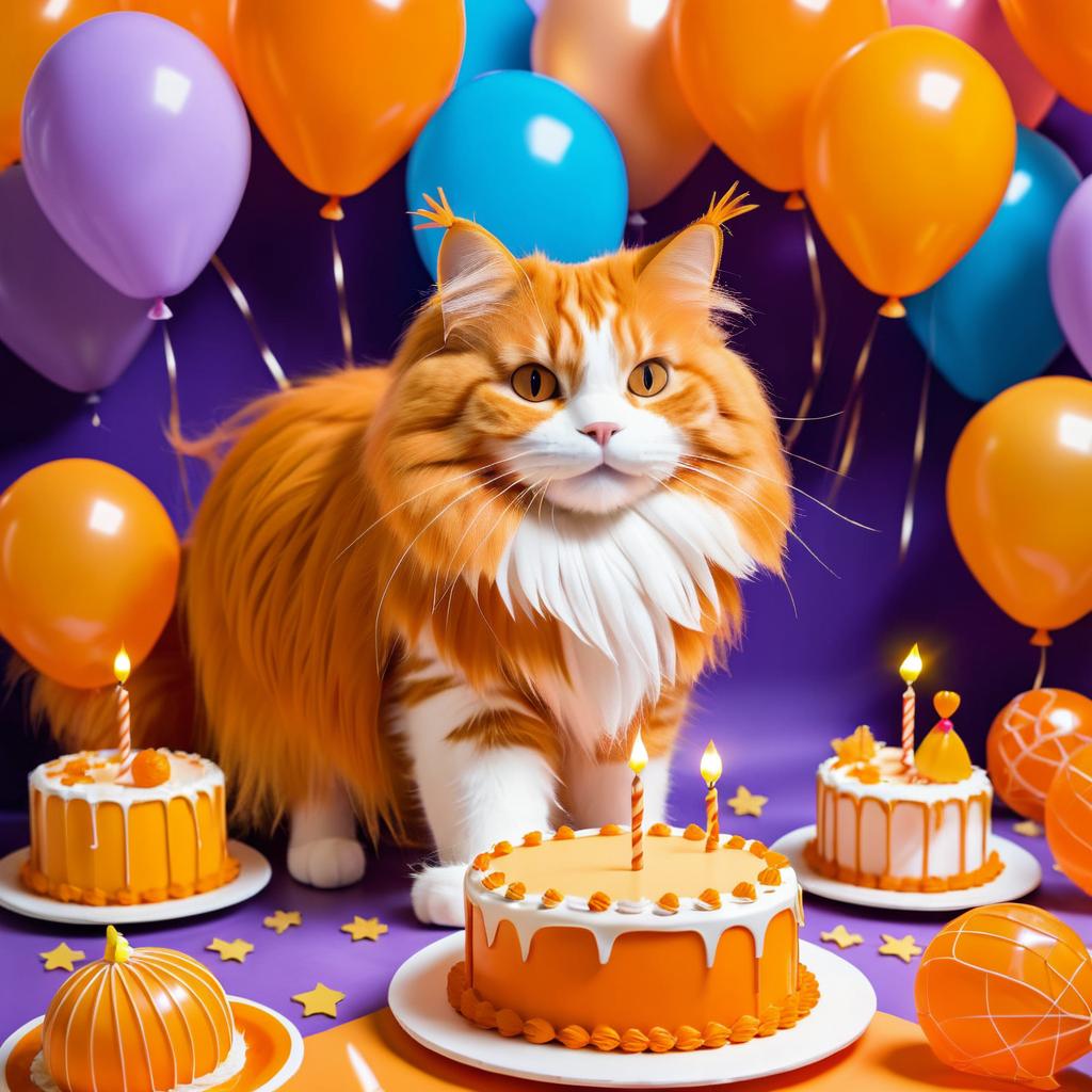 Festive Birthday Party for Orange Cat