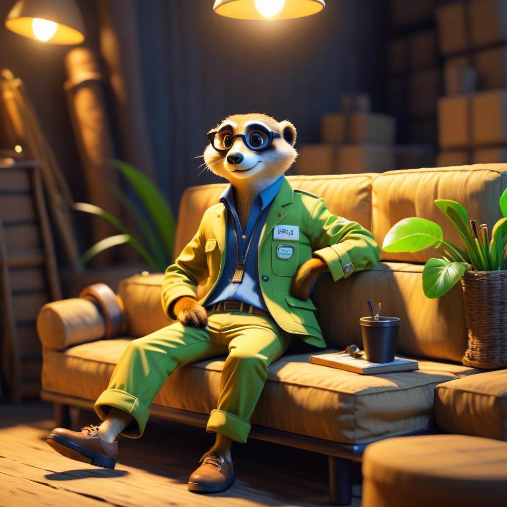 Business-Meerkat on Rustic Sofa in Style