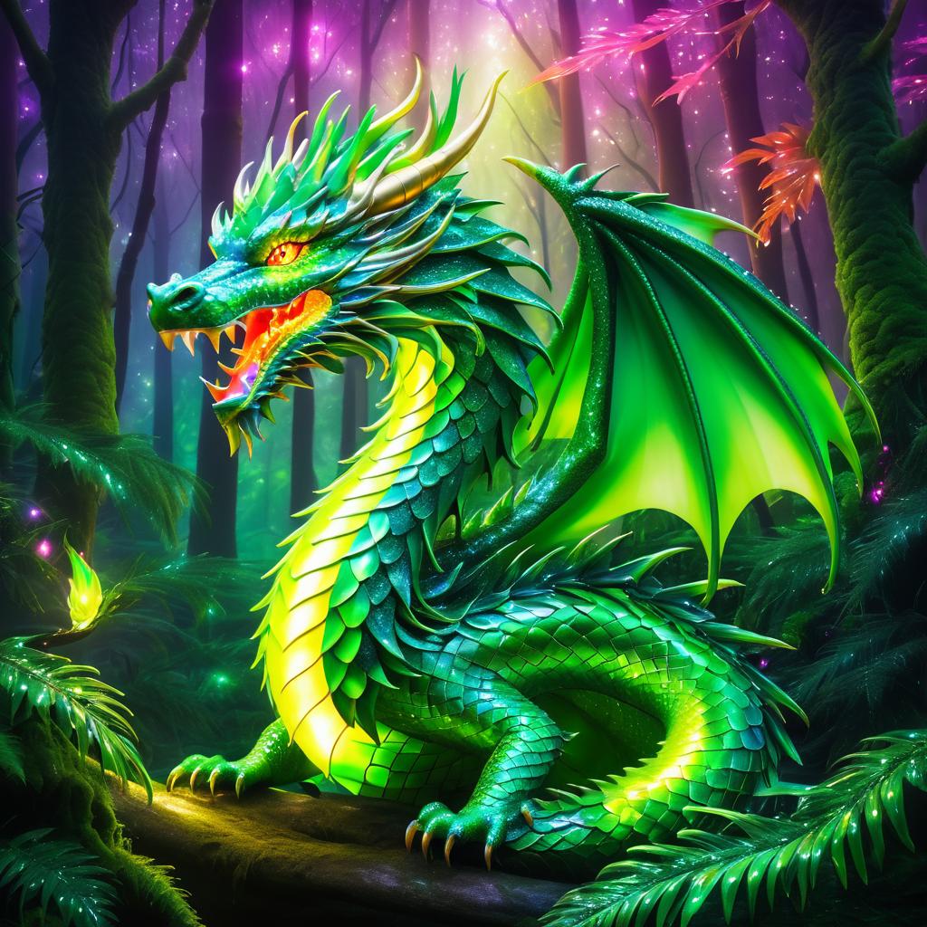 Mystical Dragon in Lush Enchanted Forest