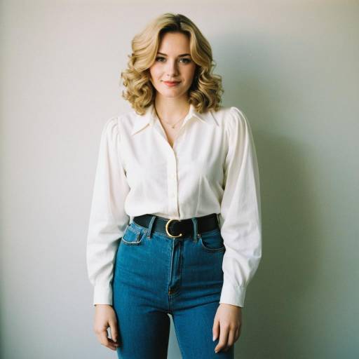 Woman with Blonde Wavy Hair in Casual 90s Outfit