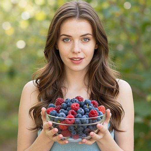 Young Woman Holding Bowl of Berries