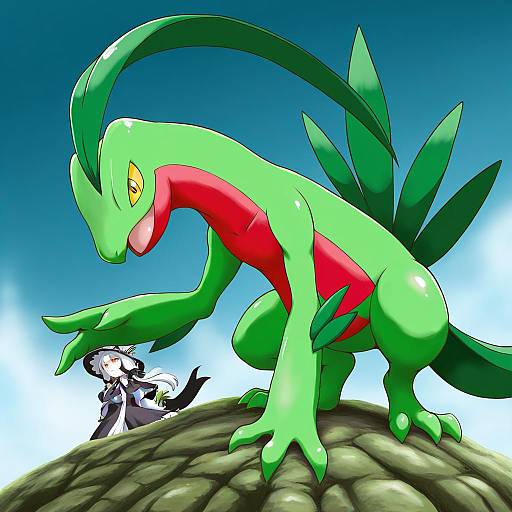 Illustration of Grovyle, pokemon in the style of Tof