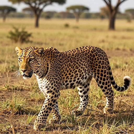 Golden Leopard in Sunlit Savannah