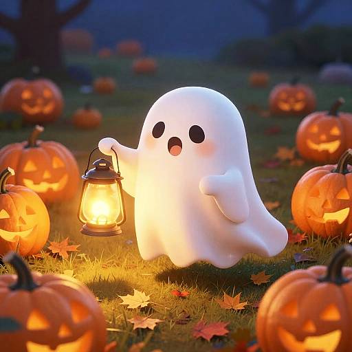 Cute Ghost in Enchanted Pumpkin Patch