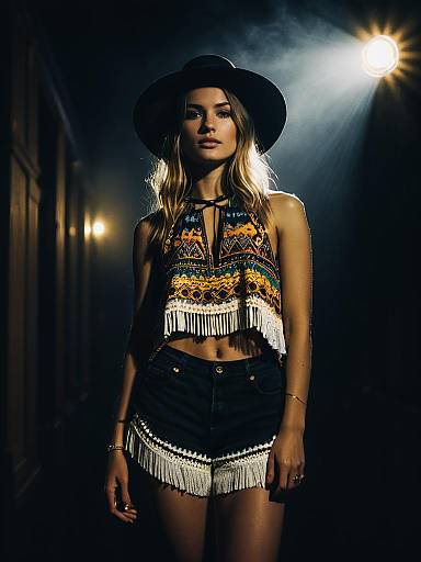Bohemian Woman in Tribal Print Attire