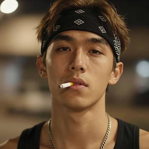 Young Man with Bandana Smoking Cigarette