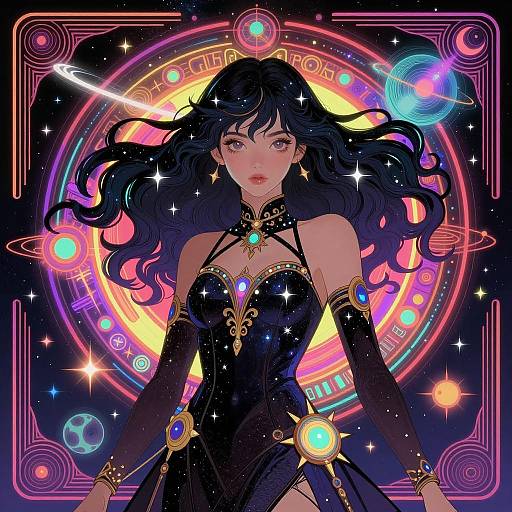 Cosmic Girl with Neon Space Aura