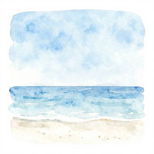 Watercolor painting of two large, blue, semi-transparent ice blocks on a beige surface, with a white background.